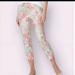 J. Jill Linen Stretch Floral Crop Pants Mid Rise Tapered Leg Pull-on women’s S￼